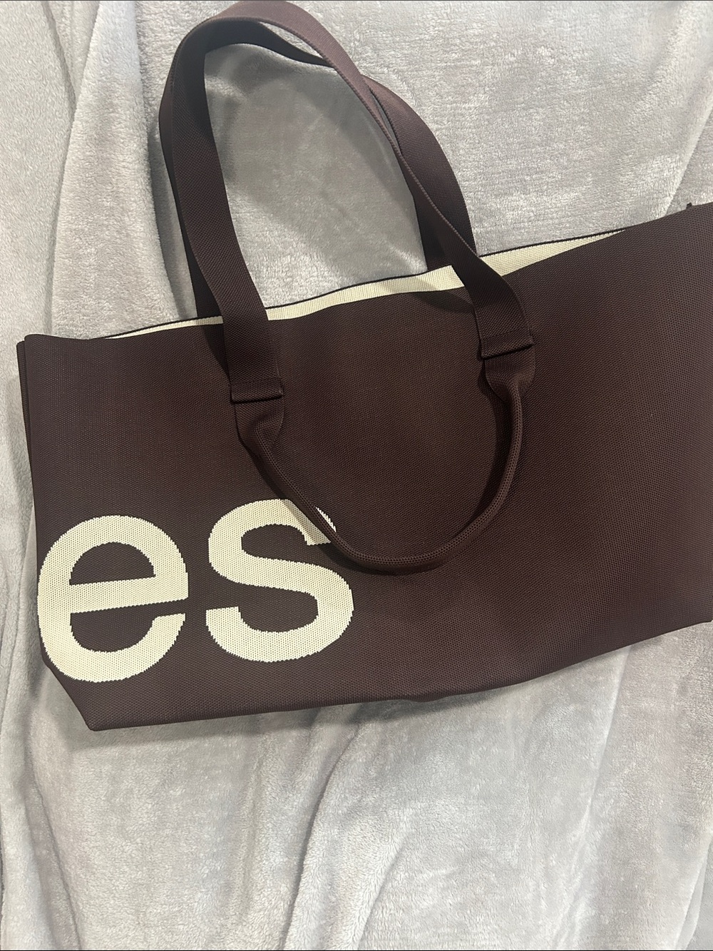 Curves Large Knit Tote Bag - Brown & Cream - Picture 3 of 6